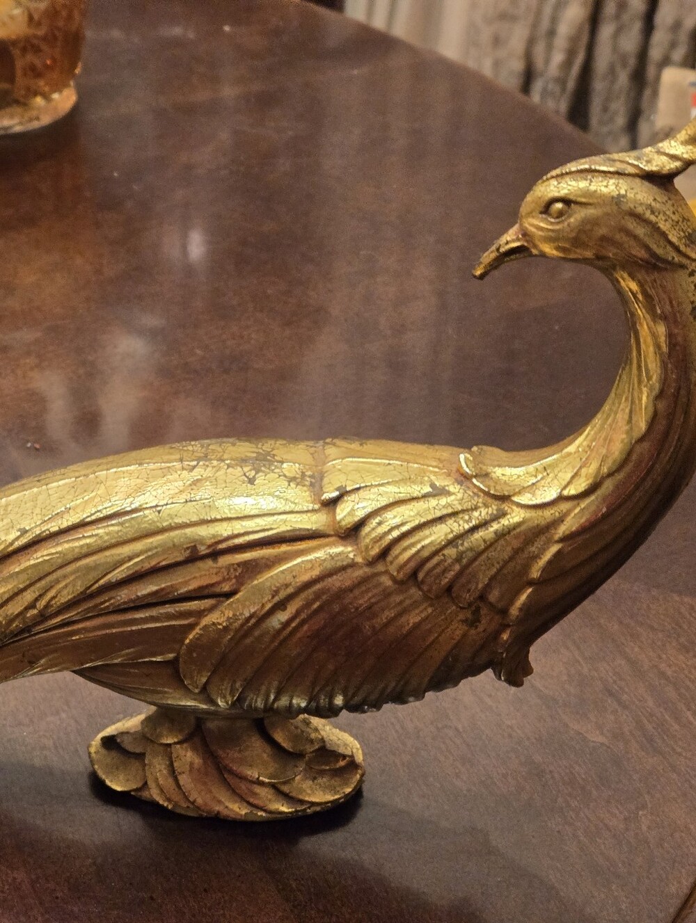 Vintage Syroco Free Standing Mid-Century Hollywood Regency Gold Peacock 11.5 in